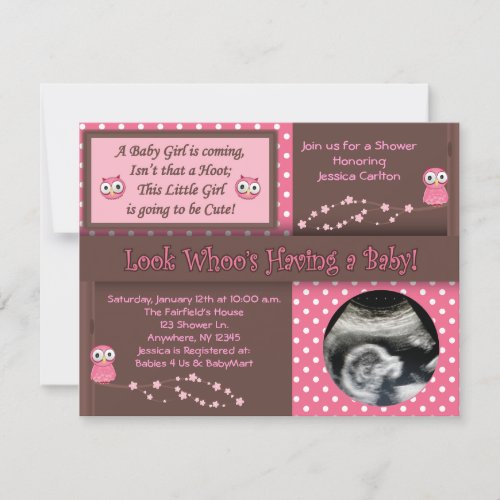 Owl Baby Girl Shower Invitations