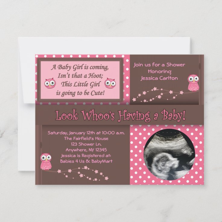 Owl Baby Girl Shower Invitations Zazzle
