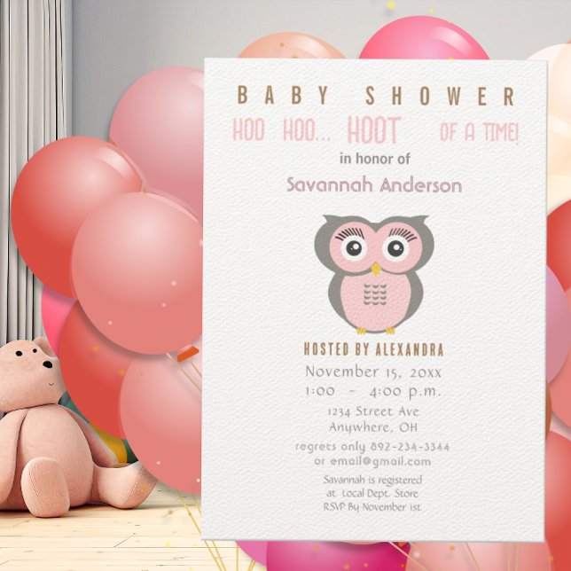 Owl Baby Girl Shower Invitations (Creator Uploaded)