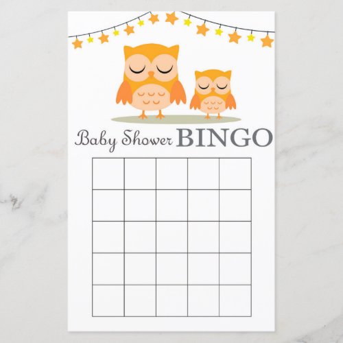 Owl baby shower bingo card