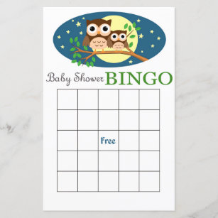 Owl baby shower bingo card