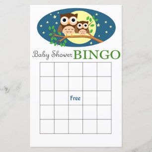 Owl baby shower bingo card