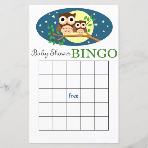 Owl baby shower bingo card