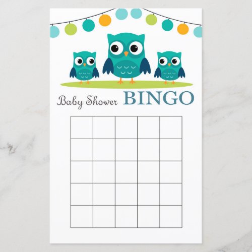 Owl baby shower bingo cardbaby shower bingo