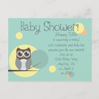 Owl Baby Shower - Boy Postcard Invitations by sarabooT at Zazzle