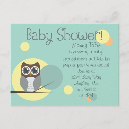 Owl Baby Shower - Boy Postcard Invitations