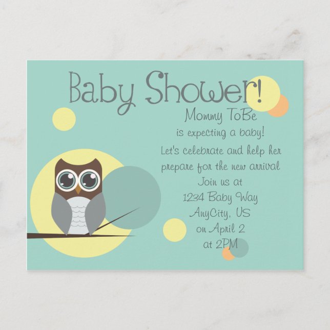 Owl Baby Shower - Boy Postcard Invitations (Front)
