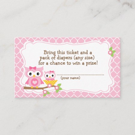 Owl Baby Shower Diaper Raffle Ticket Enclosure Card