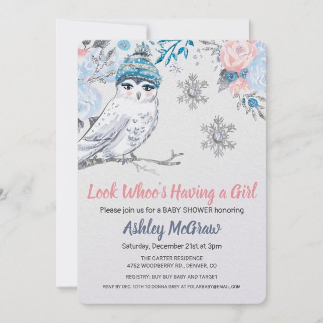Owl Baby Shower Floral Invitation (Front)