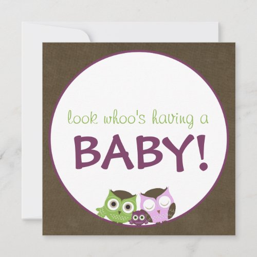 Owl Baby Shower | Girl >> brown, green &amp; purple Invitation