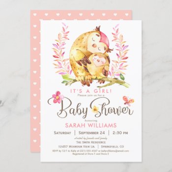 Owl Baby Shower  Girl Invitation by Card_Stop at Zazzle