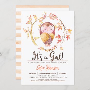 Owl Baby Shower Girl Invitation by Card_Stop at Zazzle