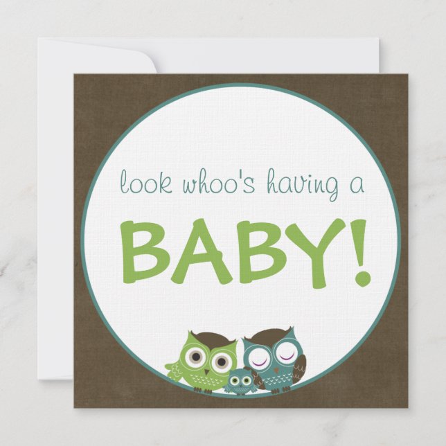 Owl Baby Shower | Green/Blue/Brown Boy Invitation (Front)