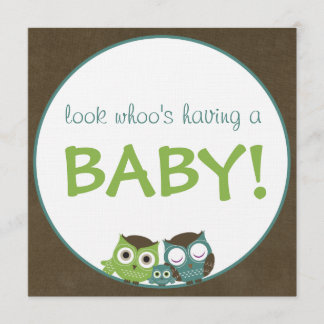 Owl Baby Shower | Green/Blue/Brown Boy Invitation