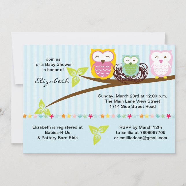Owl Baby Shower Invitation (Front)