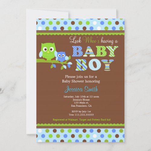 Owl Baby Shower Invitation Boy