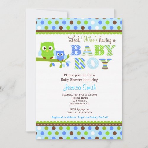 Owl Baby Shower Invitation Boy