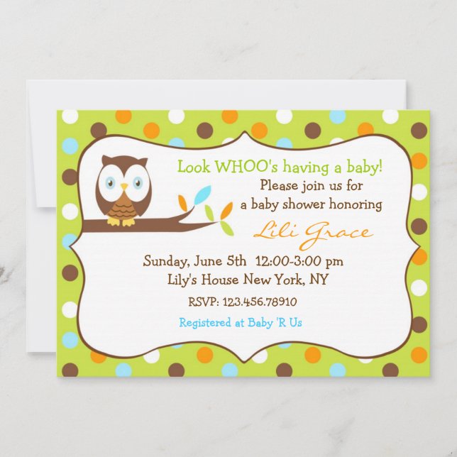 Owl Baby Shower Invitation - Boy (Front)