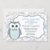 owl baby shower invitation boy blue gray woodland (Front)