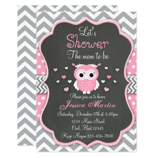 Owl Baby Shower Invitation Chevron Chalkboard Zazzle