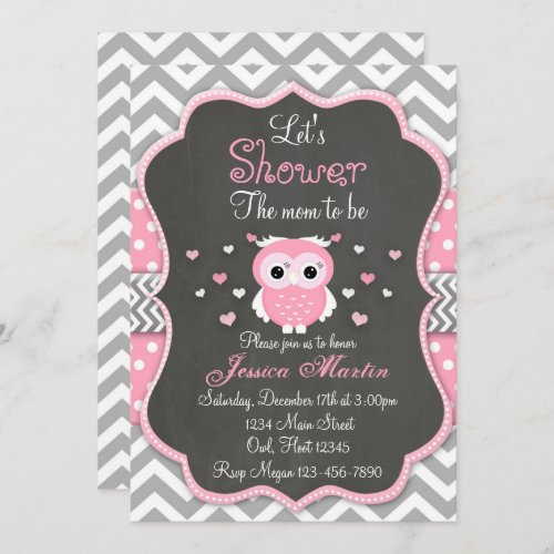 Owl Baby Shower Invitation Chevron Chalkboard Invitation