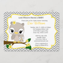 Owl Baby Shower invitation Chevron Gray Yellow 160