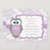 Owl Baby Shower Invitation for Girls, Purple - 730 (Front/Back)