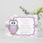 Owl Baby Shower Invitation for Girls, Purple - 730 (Standing Front)