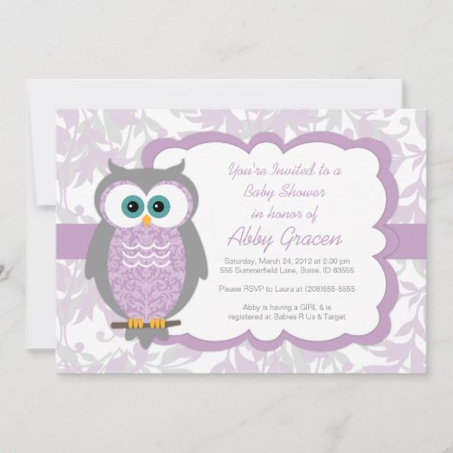 Owl Baby Shower Invitation for Girls, Purple - 730