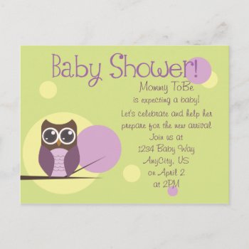 Owl Baby Shower Invitation Postcard by sarabooT at Zazzle