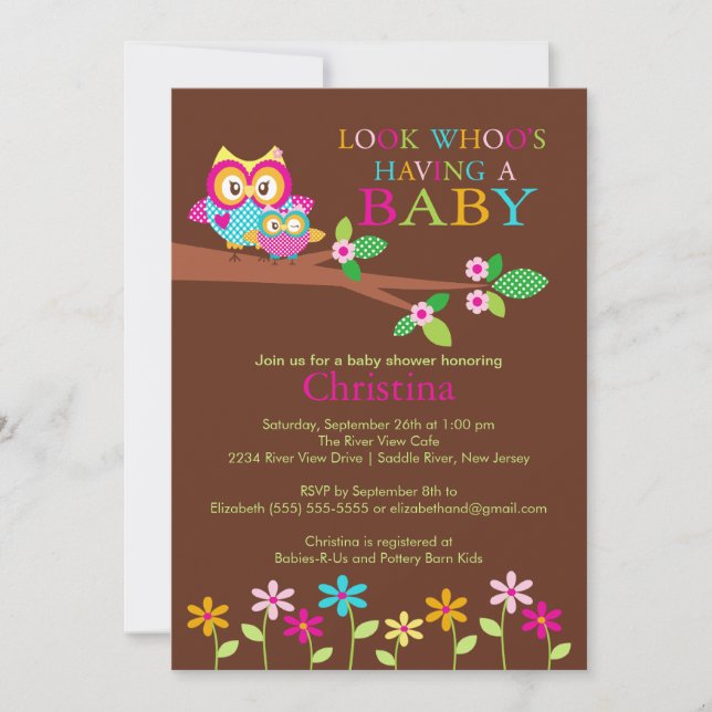 Owl Baby Shower Invitations (Front)