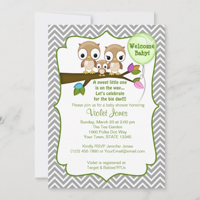 Owl Baby Shower Invitations Baby Mommy Daddy (Front)