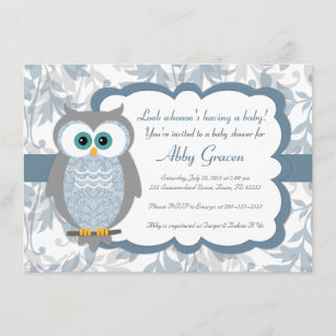 Owl Baby Shower Invitations, Blue, Gray - 830 Invitation