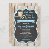 Owl baby shower invitations boy, baby blue (Front/Back)