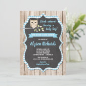 Owl baby shower invitations boy, baby blue (Standing Front)