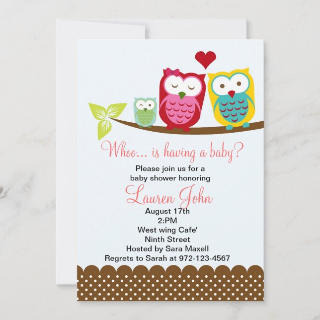 owl baby shower invitations boy baby shower (Front)