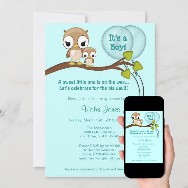 Owl Baby Shower Invitations Boy Mommy BLUE Zazzle