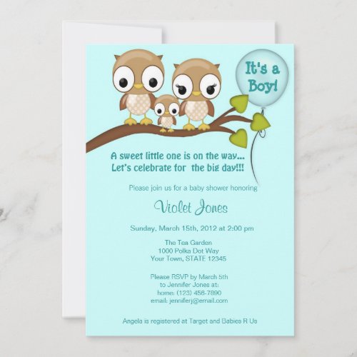 Owl Baby Shower Invitations Boy Mommy Daddy