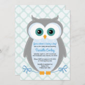Owl baby shower invitations boys blue gray mint (Front/Back)