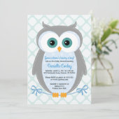 Owl baby shower invitations boys blue gray mint (Standing Front)