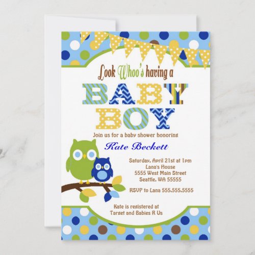 Owl Baby Shower Invitations for Baby Boy