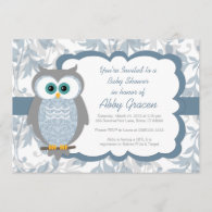 Owl Baby Shower Invitations for Boys, Blue - 830