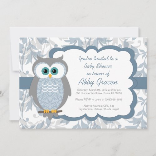 Owl Baby Shower Invitations for Boys, Blue - 830