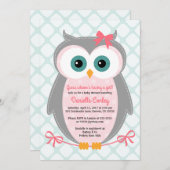 Owl baby shower invitations for girls mint pink (Front/Back)