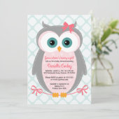 Owl baby shower invitations for girls mint pink (Standing Front)