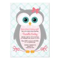 Owl baby shower invitations for girls mint pink