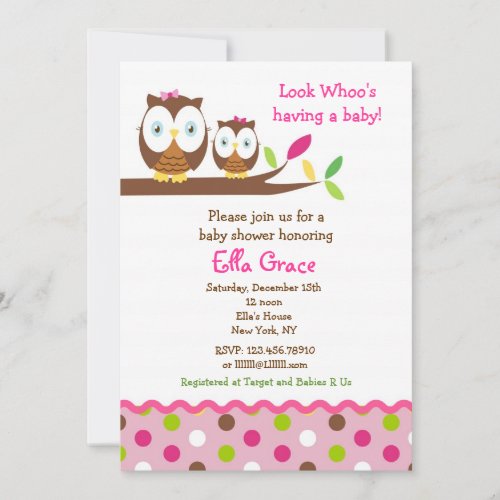 Owl Baby Shower Invitations Girl