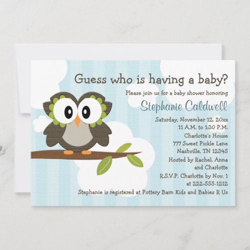 Owl Baby Shower Invitations Invites Blue