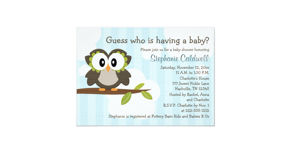 Owl Baby Shower Invitations Invites Blue Zazzle Com