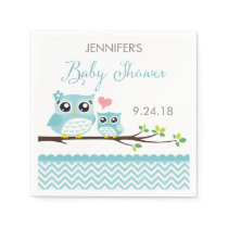 Owl Baby Shower Napkins | Blue Chevron Boy